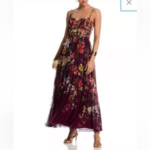 AQUA Pleated Floral Guest of Dress